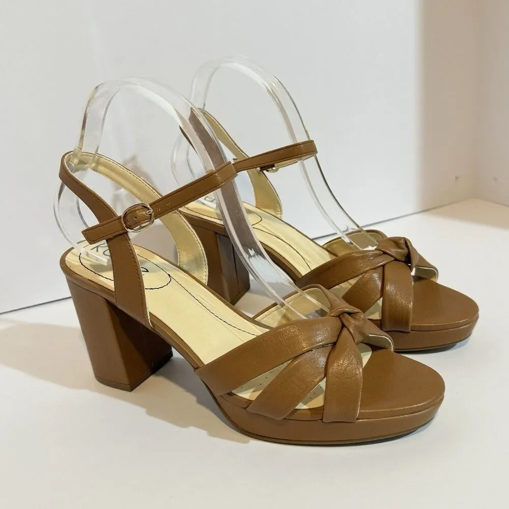 Ruiee Women's Platform Heels Chunky Sandals Ankle Strappy Brown Size 9.5 New